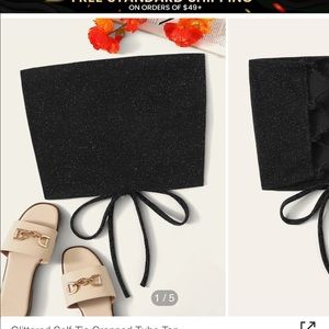 Shein sparkly black lace up tube top